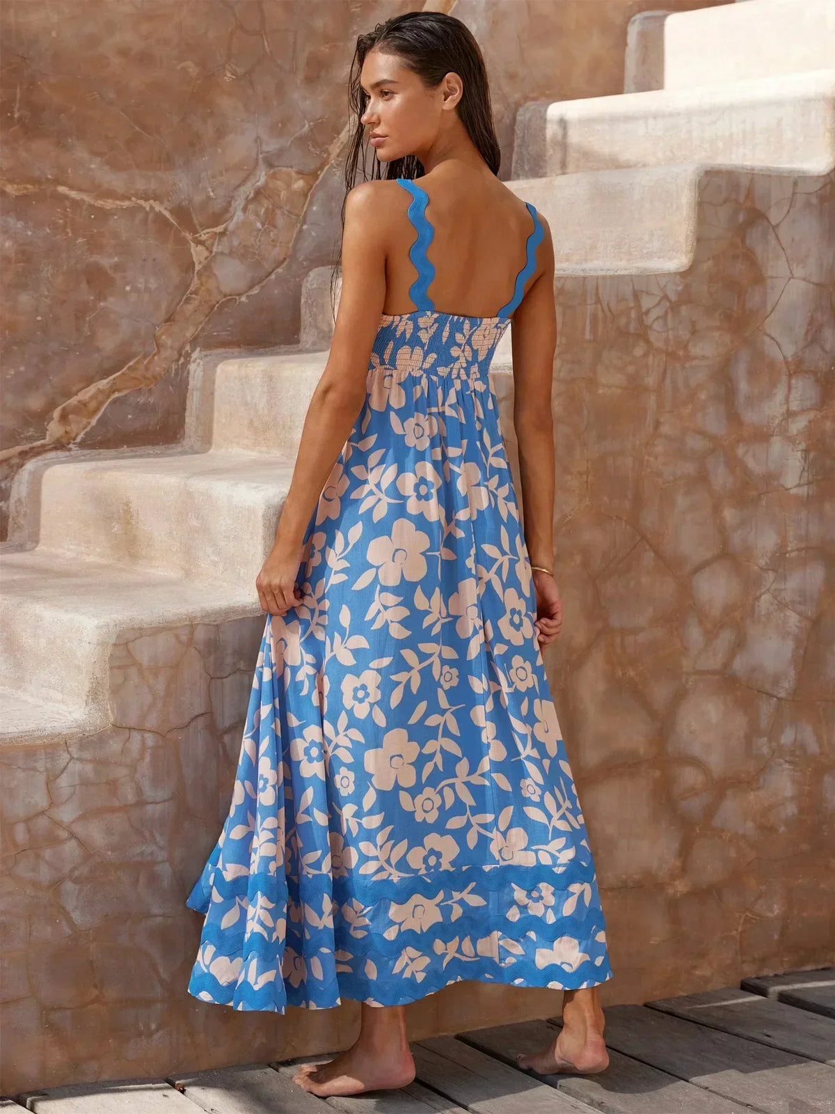 Floral Print Square Neck A-Line Maxi Dress
