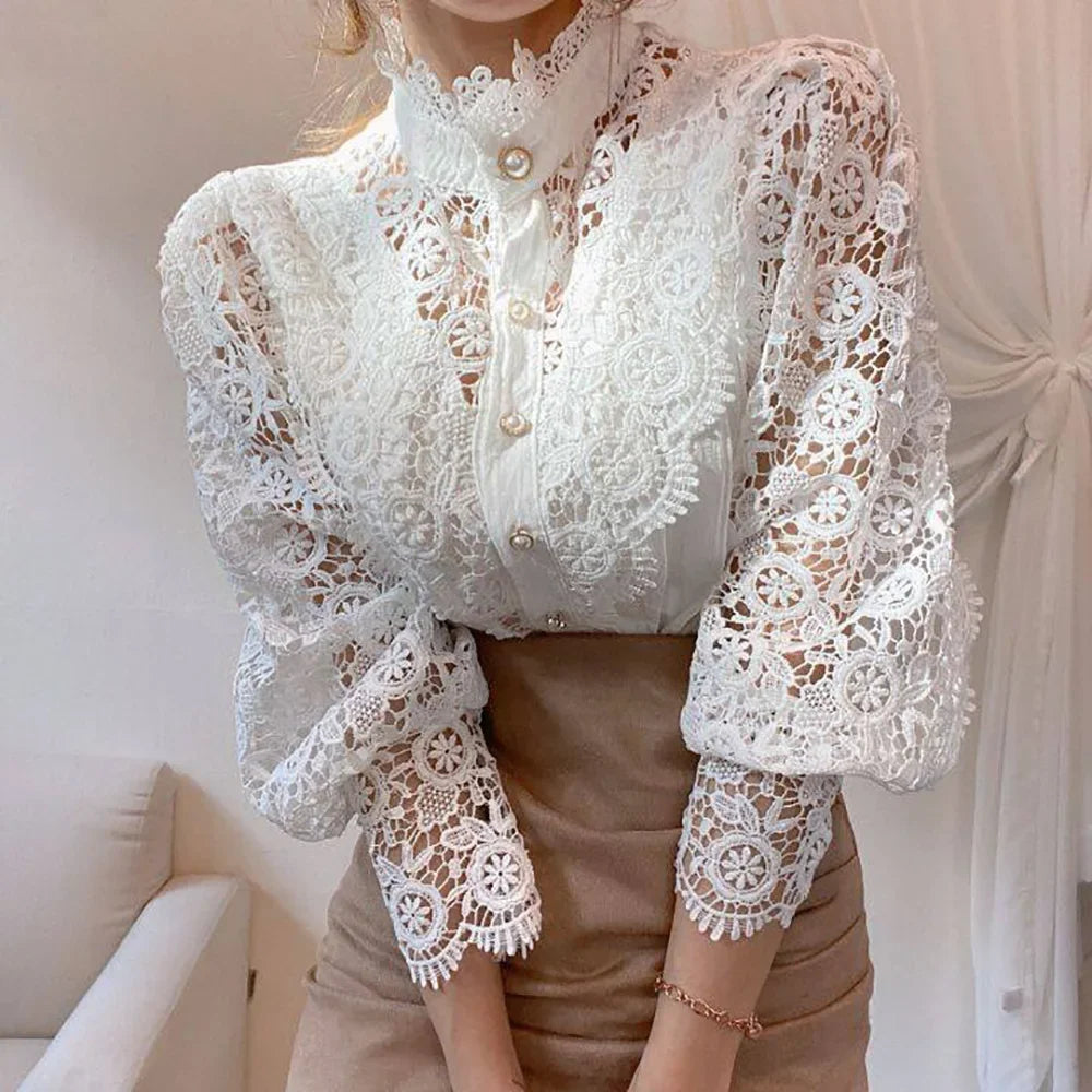Elegant Lace Patchwork White Blouse