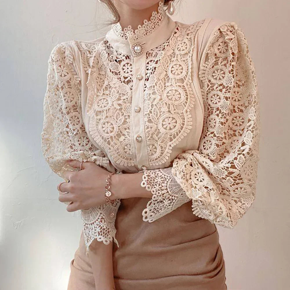 Elegant Lace Patchwork White Blouse