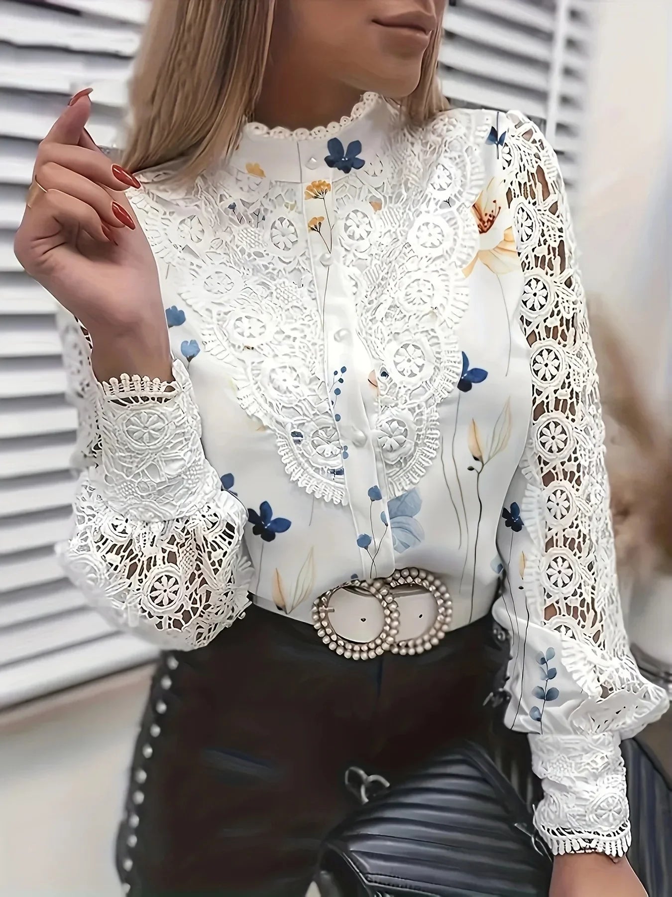 Elegant Lace Patchwork White Blouse