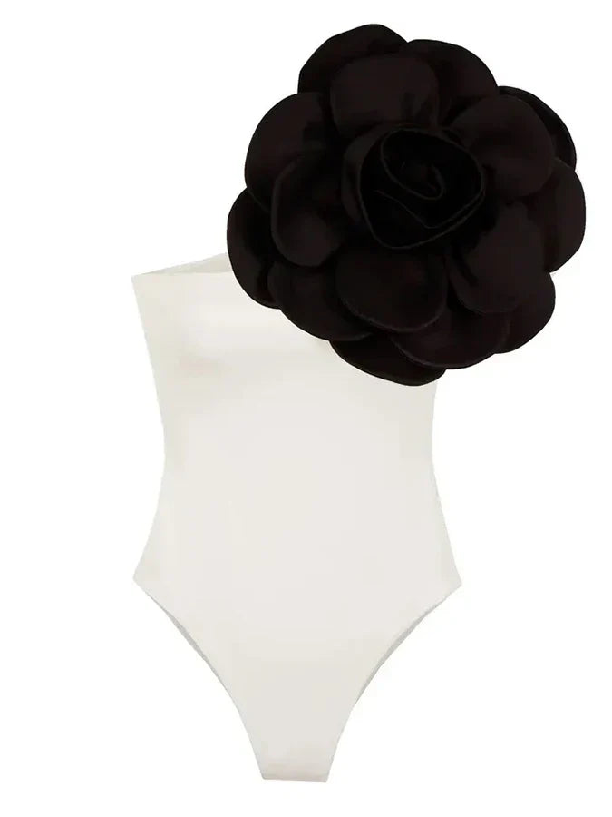Retro Black Camellia Swimwear One Piece