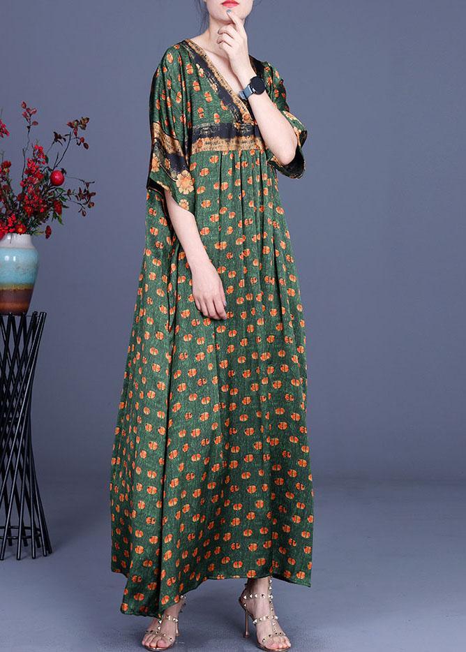 Polka Dot Print Deep V-Neck Empire Waist Border Trim Maxi Dress - View 2
