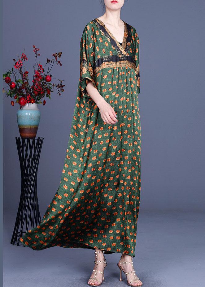 Polka Dot Print Deep V-Neck Empire Waist Border Trim Maxi Dress - View 3