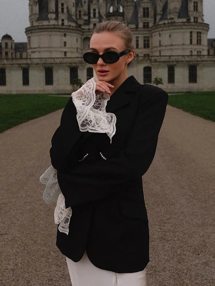 Lace Patchwork Flare Sleeve Coat