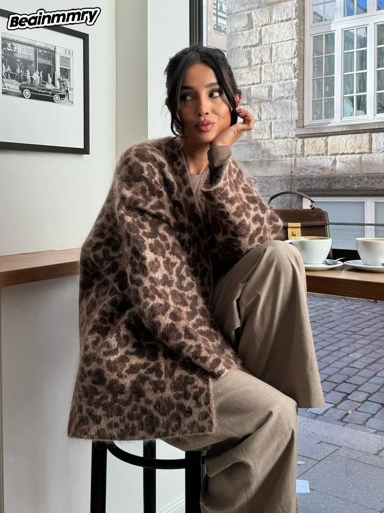 Leopard Print Mohair Open Cardigan