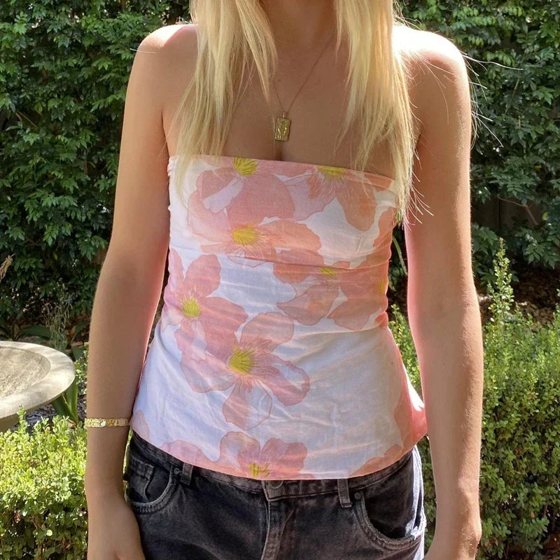 Flower Tie Backless Crop Top