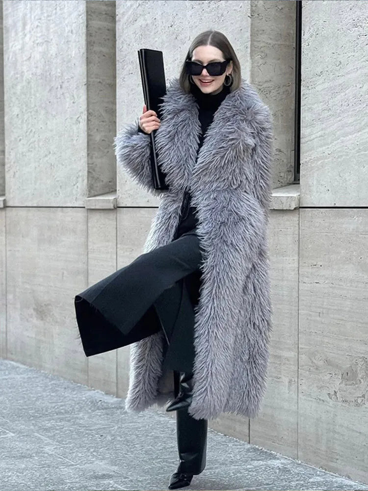 Big Lapel Long Fox Fur Coat