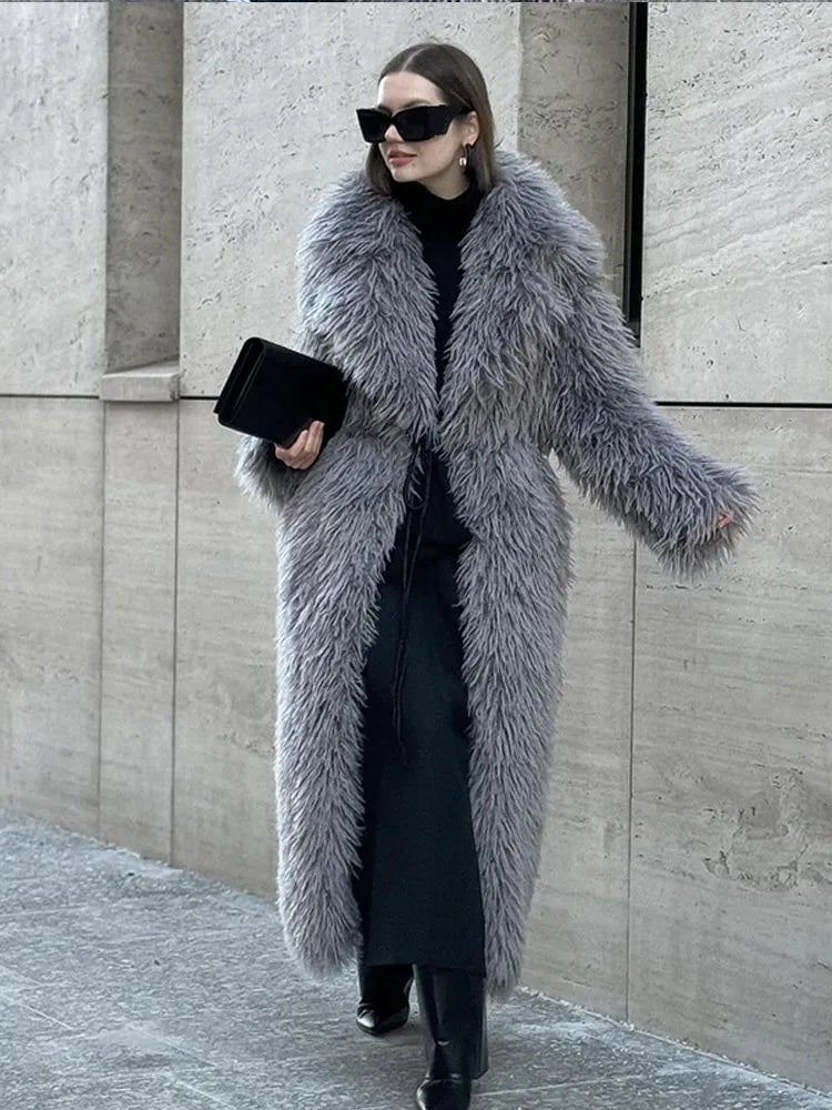 Big Lapel Long Fox Fur Coat