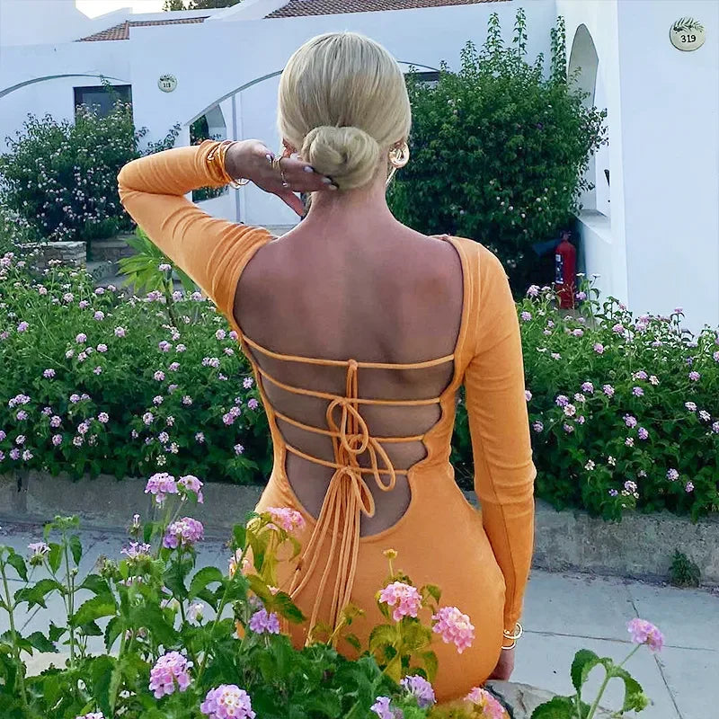 Boat Neck Long Sleeve Open Back Bodycon Maxi Dress