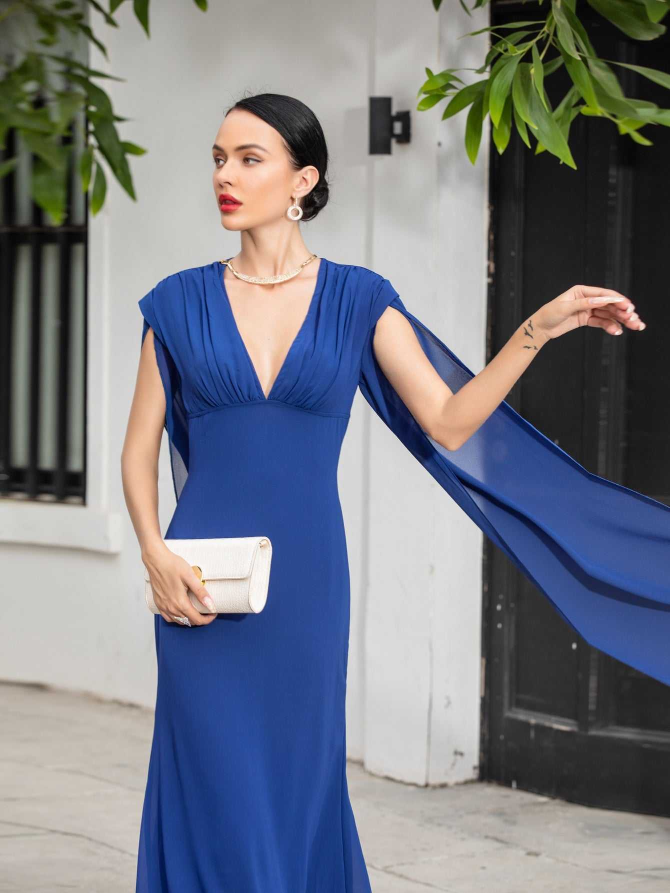 Fashion Sexy V-neck Fashion Party Dress With Shawl Sleeves - Fashionpara