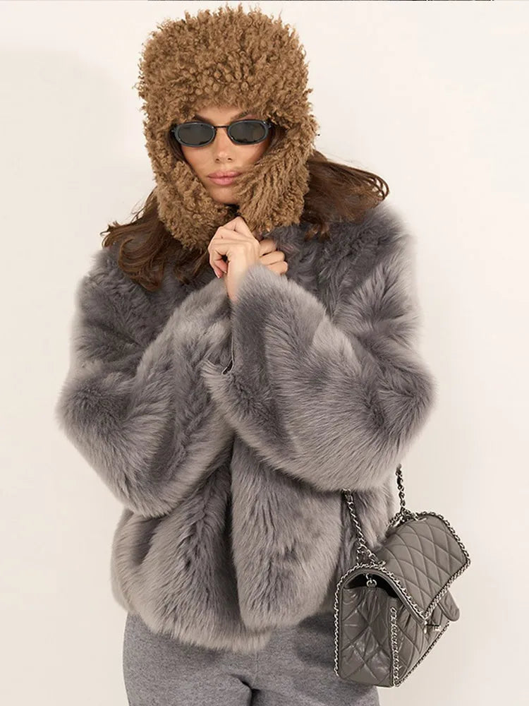 Soft Fluffy Lapel Long Sleeve Coat