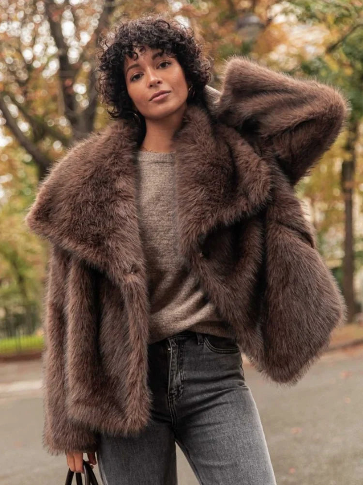 Solid Lapel Plush Warm Thicken coat