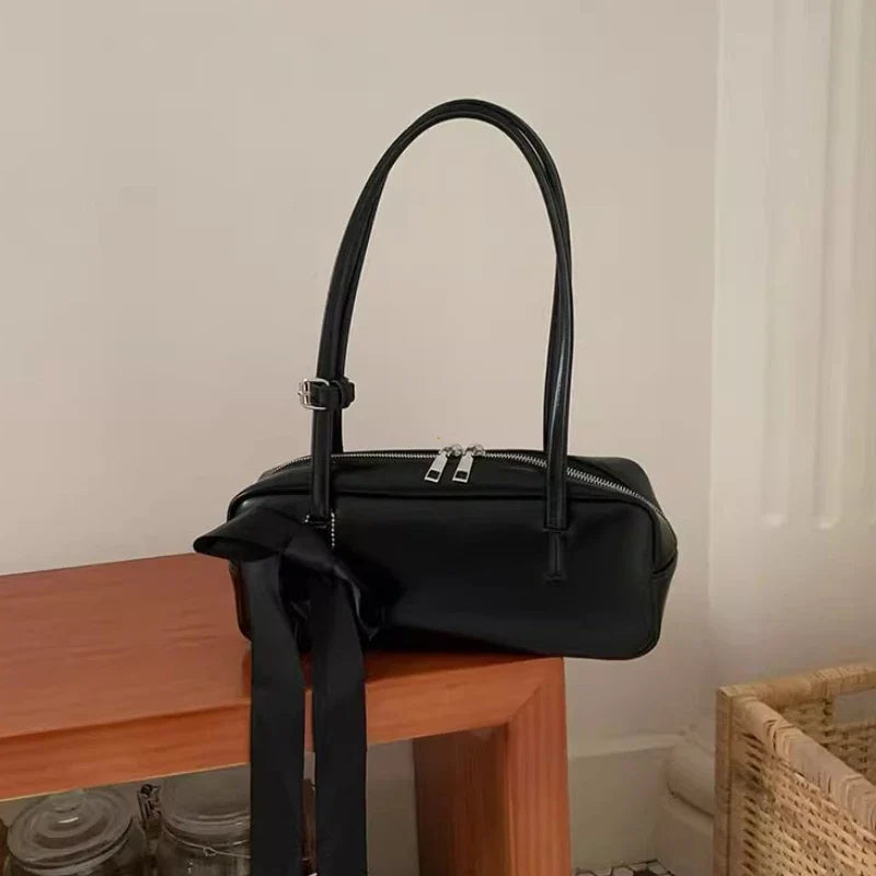 Solid Color Zipper Shoulder Bag for Women