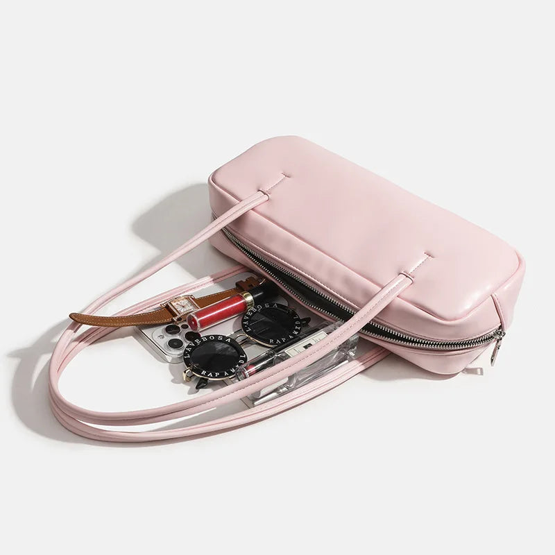 Solid Color Zipper Shoulder Bag for Women