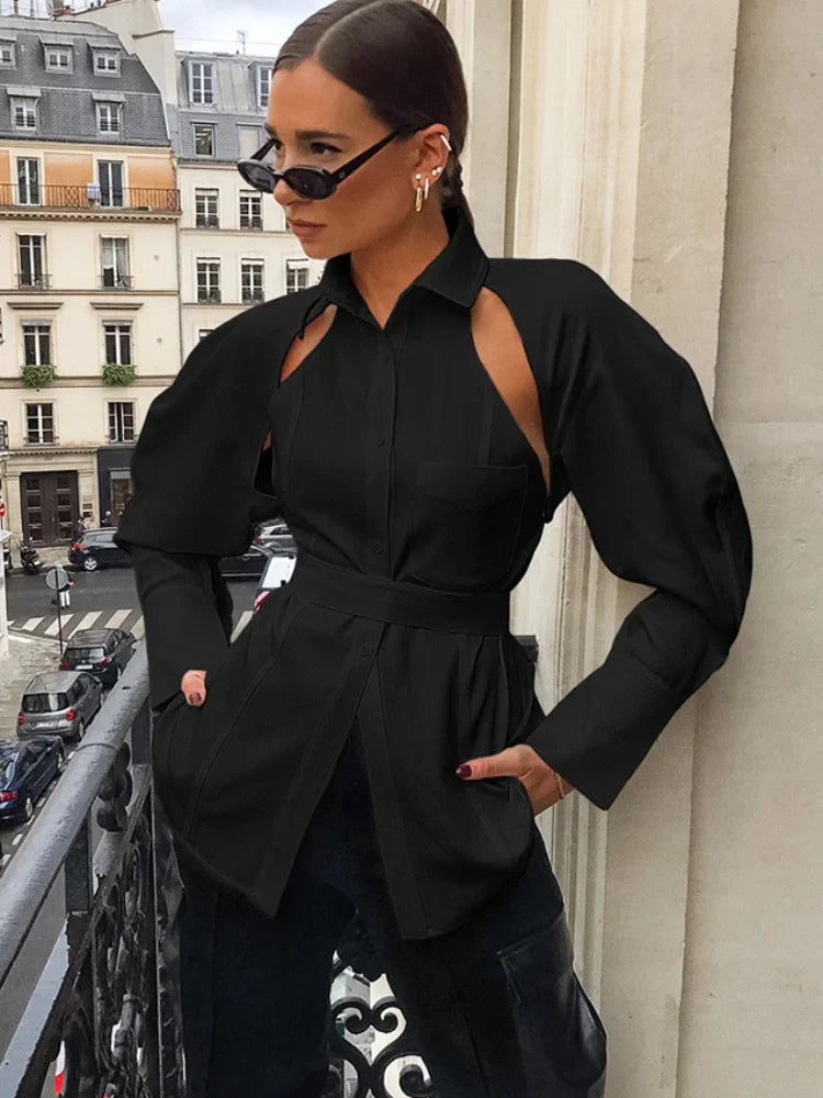 Solid Lapel Single Breasted White Blouse