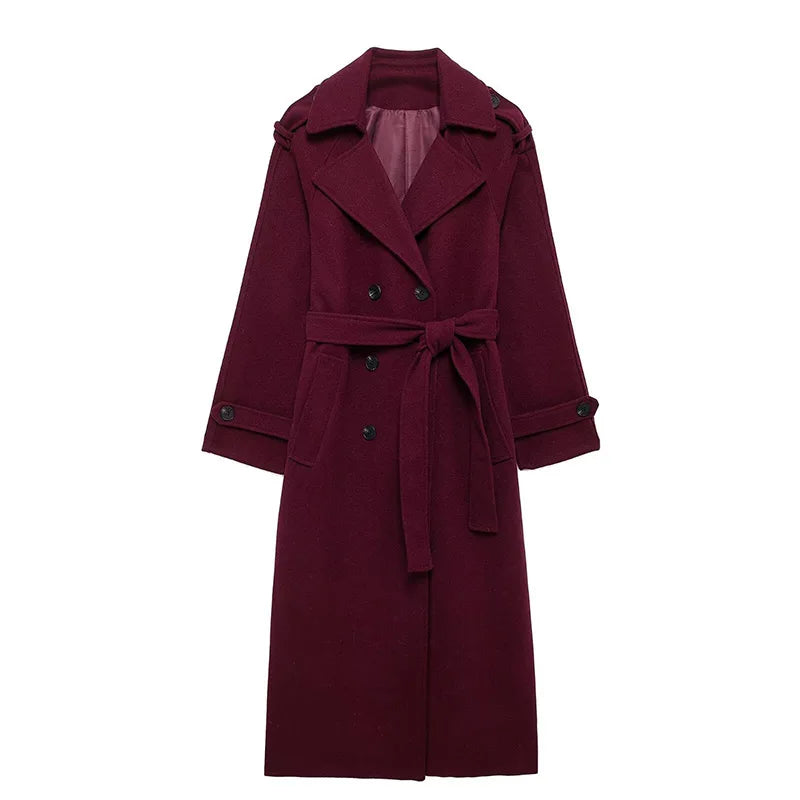 Lamb Wool Patchwork Leather Belted Overcoat