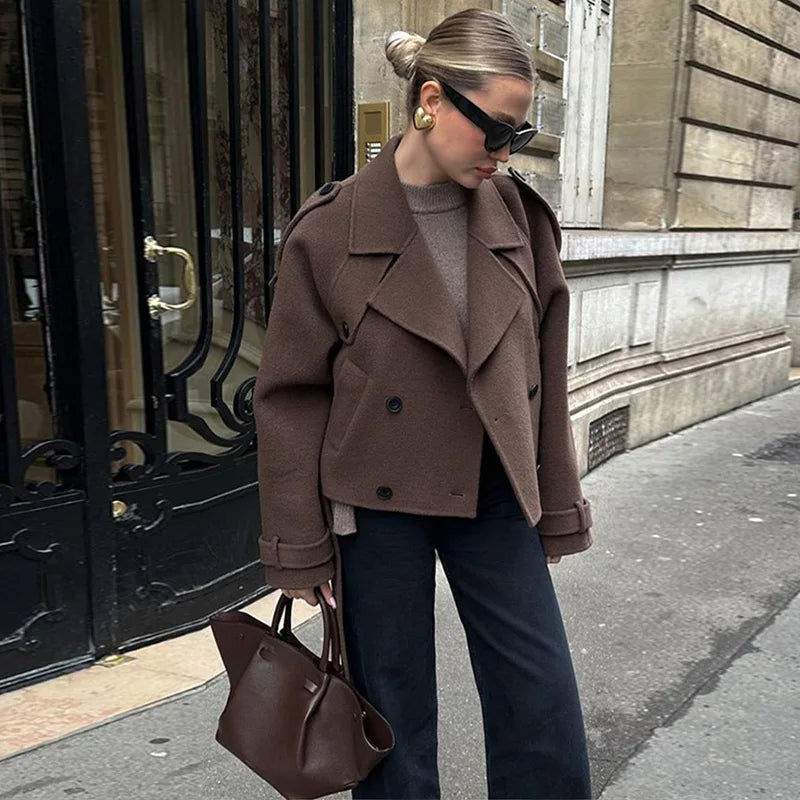 Lamb Wool Patchwork Leather Belted Overcoat