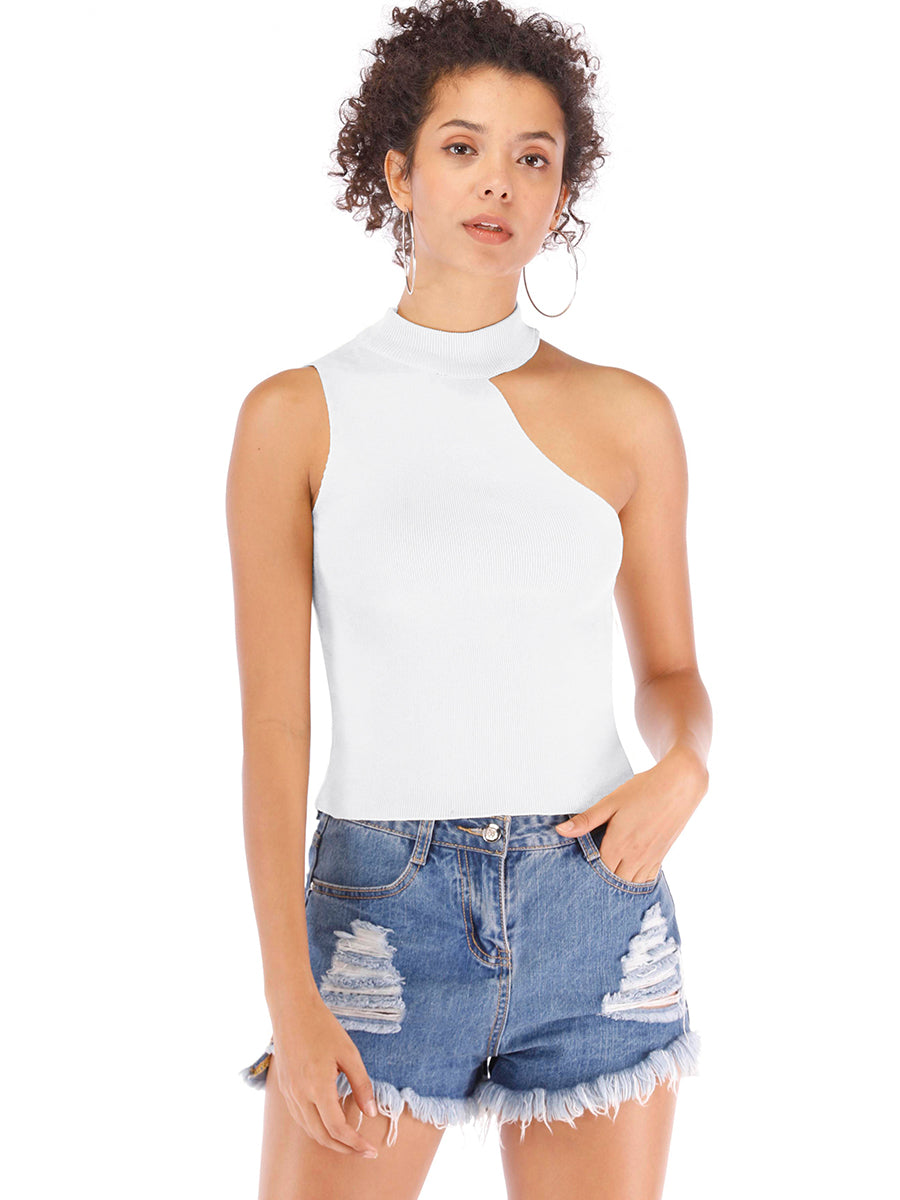 KittenAlarm - Fashion Summer one shoulder slim knit bottom shirt Crop Top