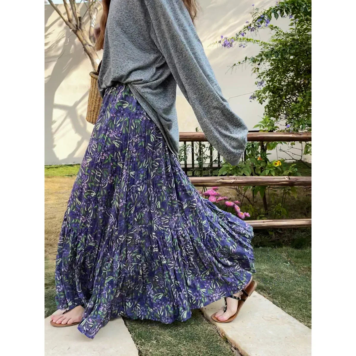 Vintage Floral Skirt for Women 2025 Summer High Waist Y2K