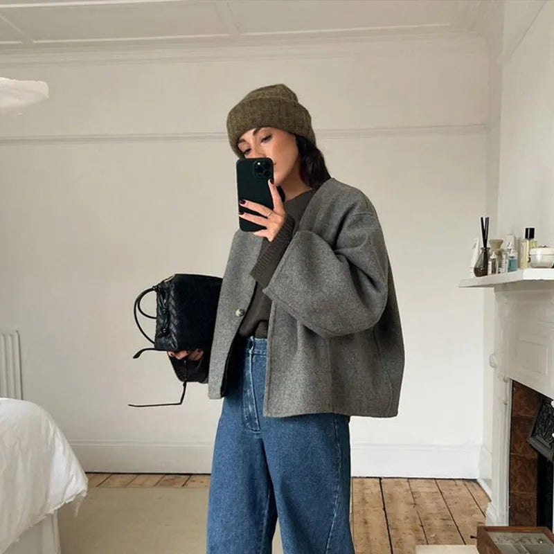 Fashion White Thicken Long Sleeve Faux Wool Chic Coats - Fashionpara