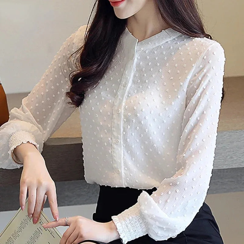 Spring Long Sleeve White Office Blouse
