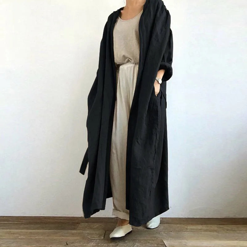 Fashion Long Sleeve Open Front Cotton Linen Vintage Coats - Fashionpara