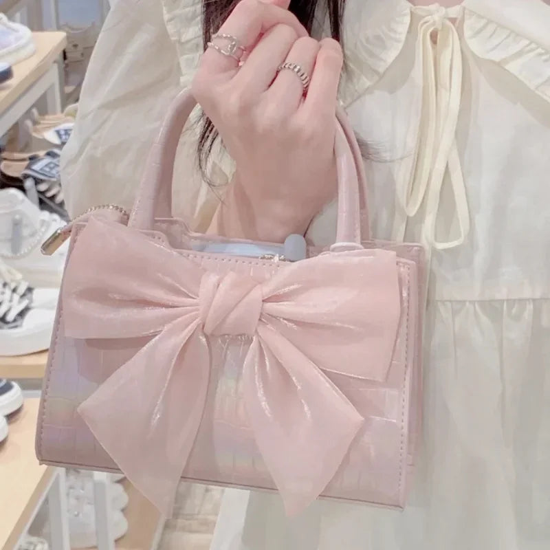 Pink Bowknot Small Square Crossbody Handbag