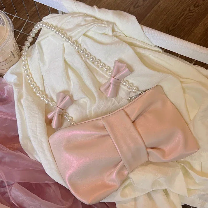 Pink Bowknot Small Square Crossbody Handbag