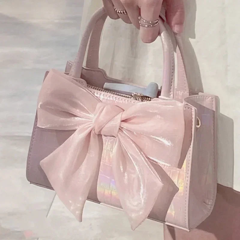 Pink Bowknot Small Square Crossbody Handbag