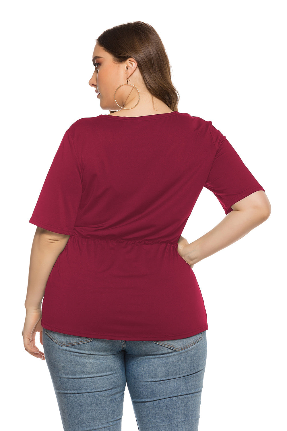 Fashion Women's Summer New Pure solid Color Top Plus Size V Neck Strappy Shirt Blouse - Fashionpara