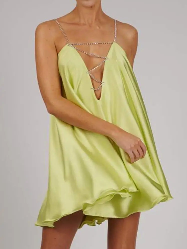 Chain Suspender Hollow Mini Dress