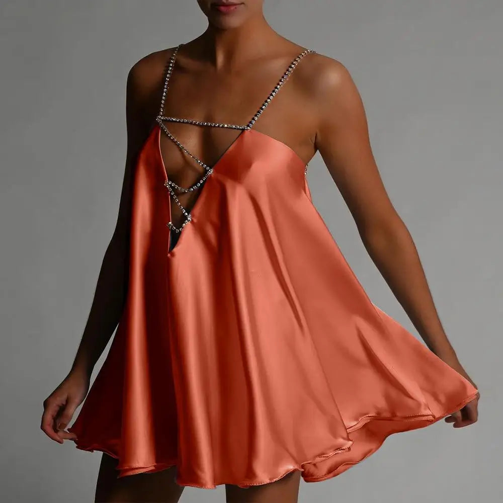 Chain Suspender Hollow Mini Dress