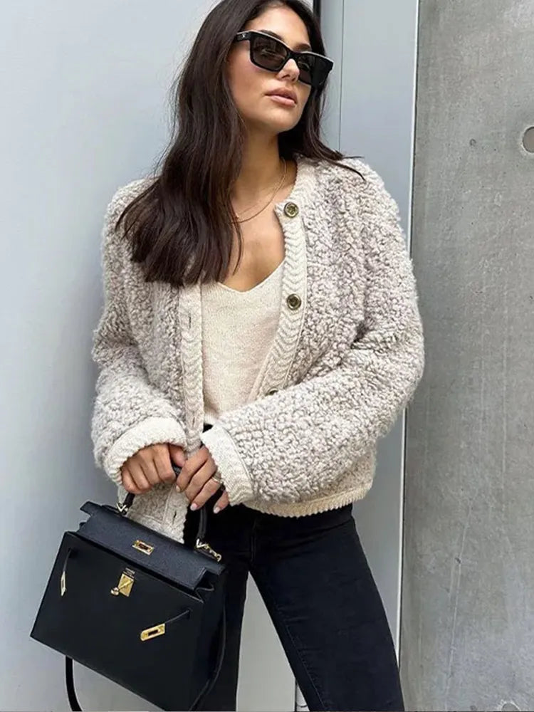 Fashion Wool O-neck Patchwork Casual Long Sleeve Chic Coats - Fashionpara