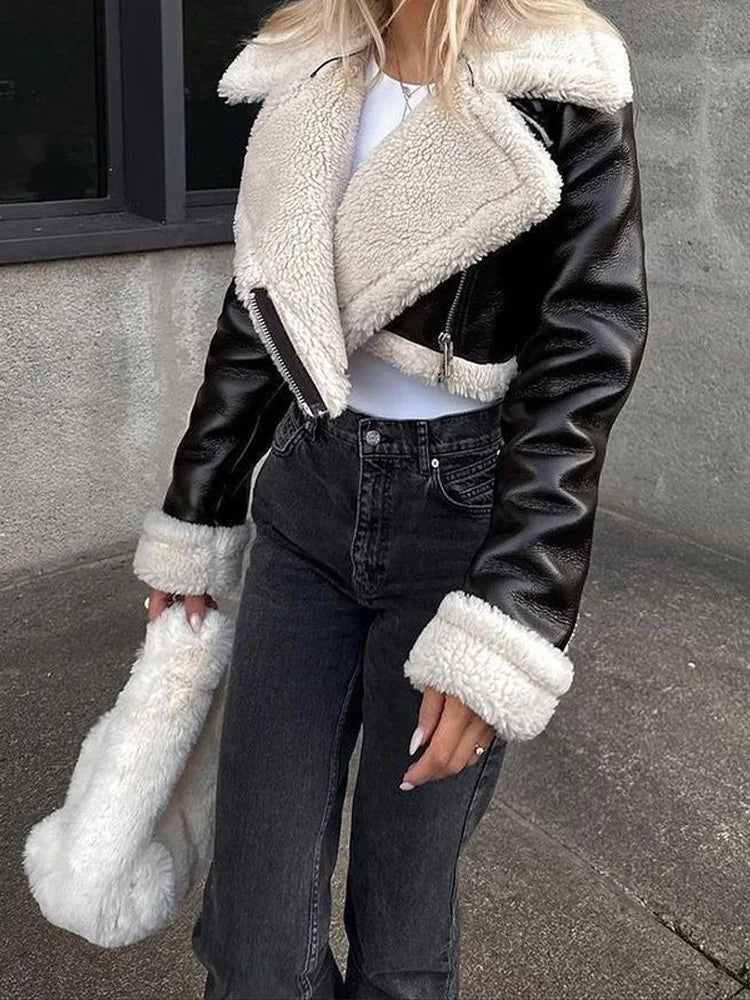 Fashion Zipper Velvet Short Leather Casual Long Sleeve Coats - Fashionpara