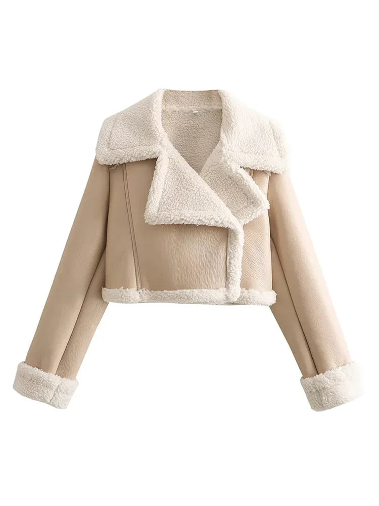 Fashion Zipper Velvet Short Leather Casual Long Sleeve Coats - Fashionpara