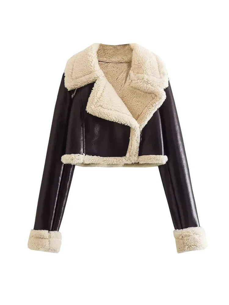 Fashion Zipper Velvet Short Leather Casual Long Sleeve Coats - Fashionpara