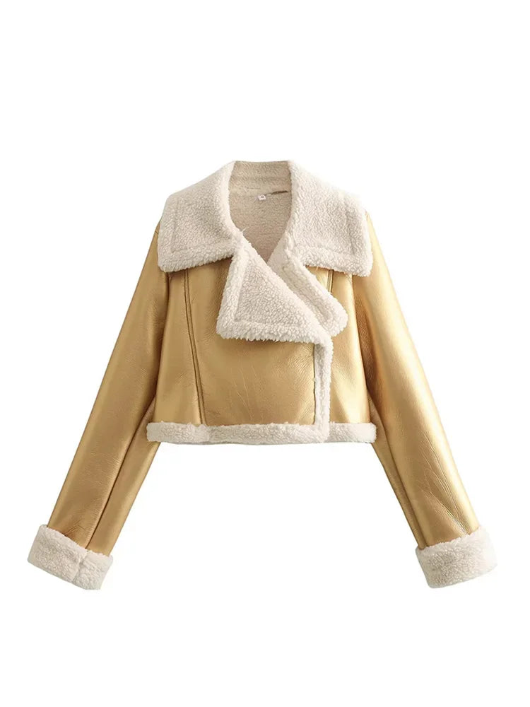 Fashion Zipper Velvet Short Leather Casual Long Sleeve Coats - Fashionpara