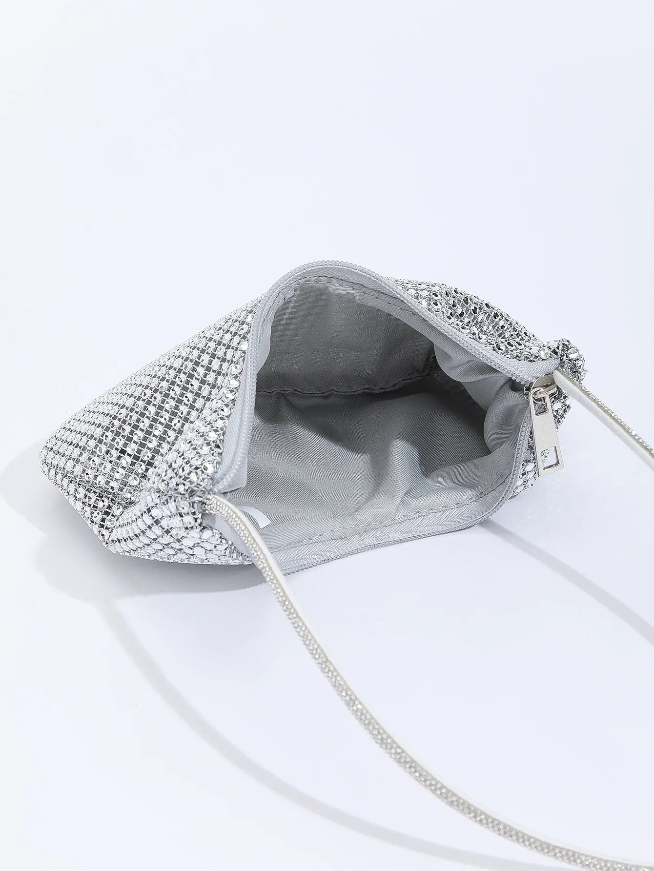 Shiny Rhinestone Zippered Solid Evening Clutch Bag