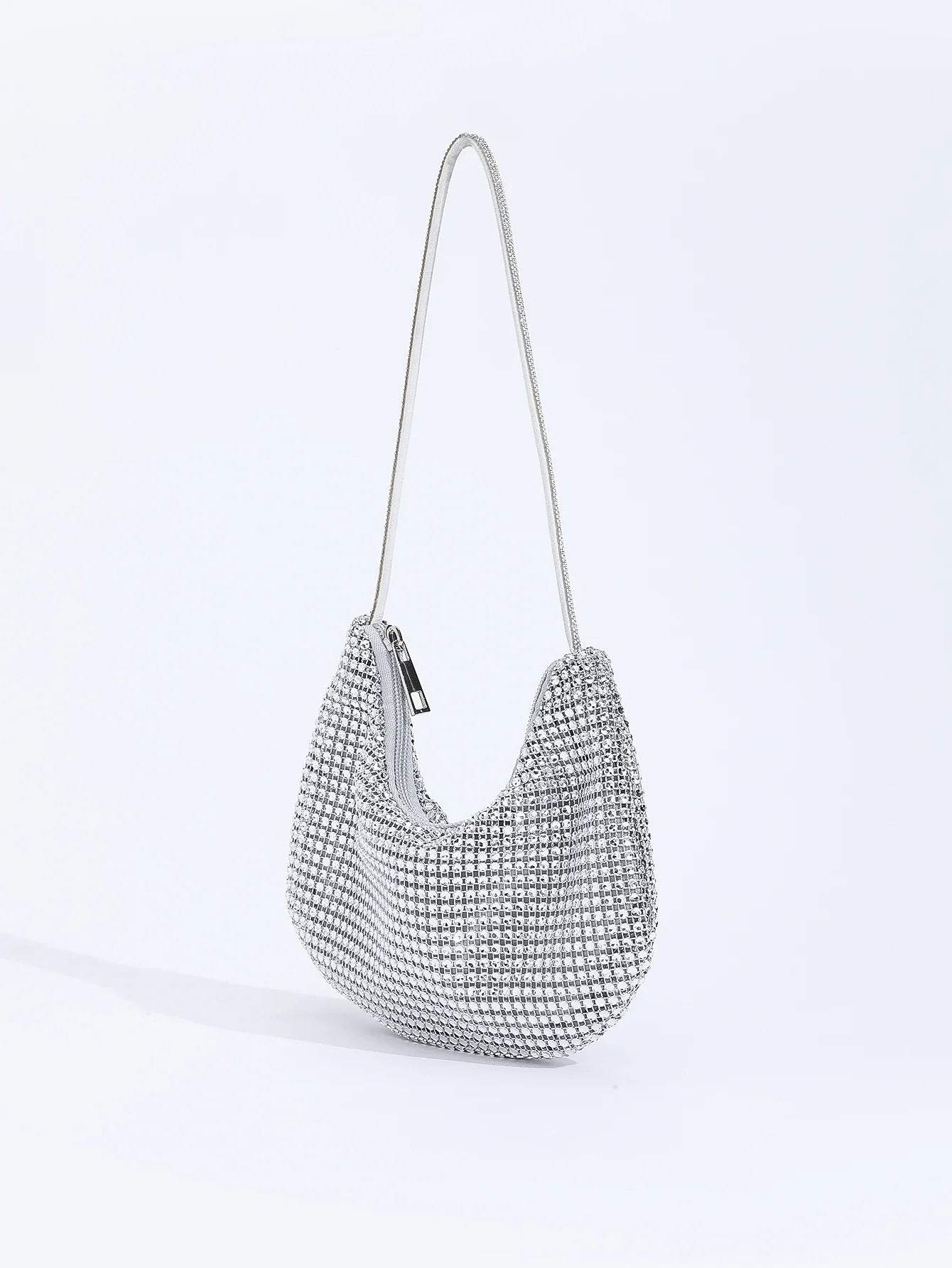 Shiny Rhinestone Zippered Solid Evening Clutch Bag