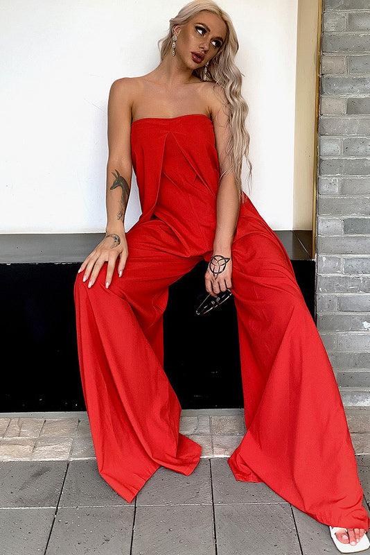 Fashion Black Strapless Jumpsuit Wide Leg Pants  Fashionpara