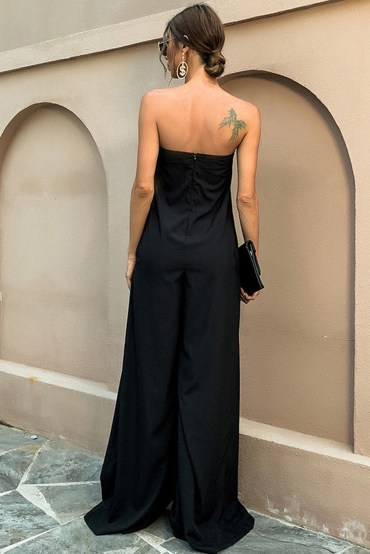 Fashion Black Strapless Jumpsuit Wide Leg Pants  Fashionpara