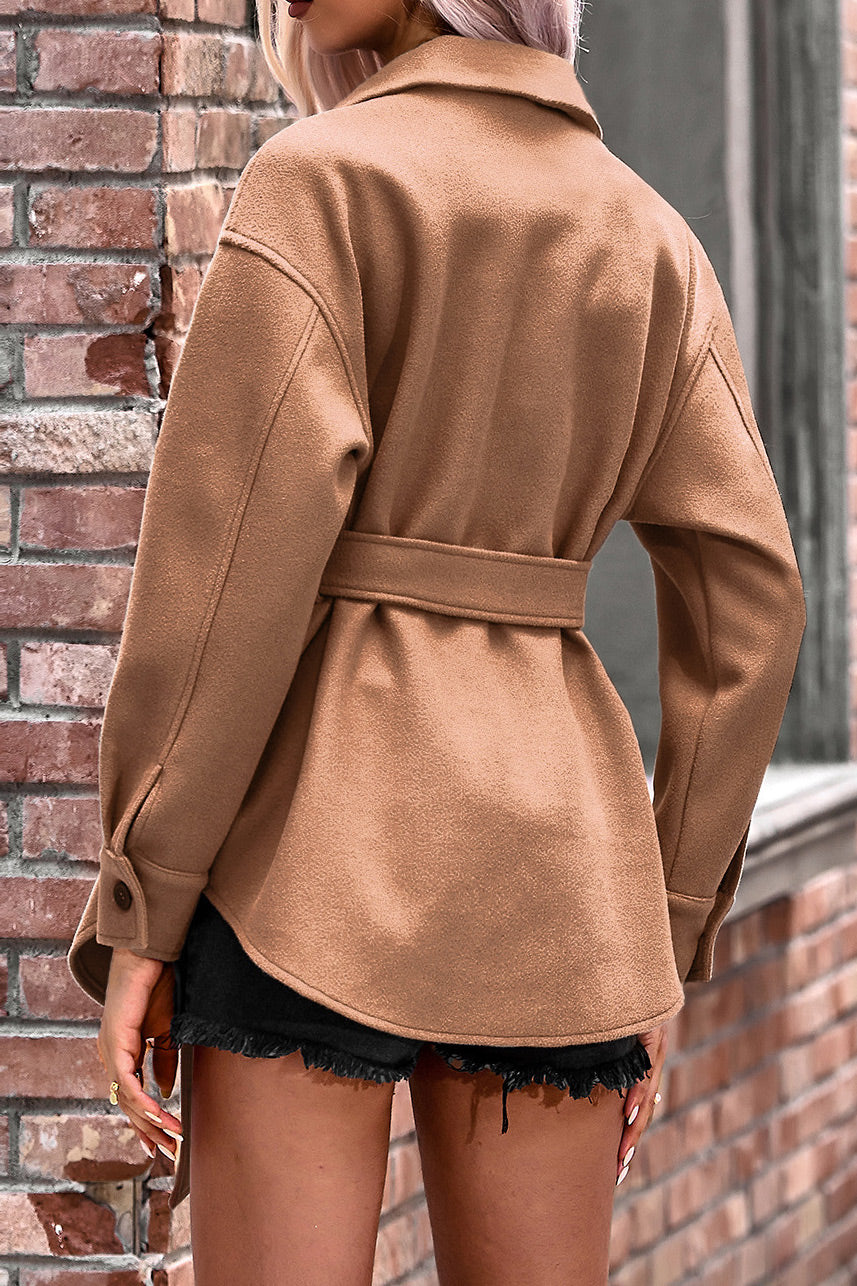 Fashion Women Belted Button Long Sleeves Coat  Fashionpara