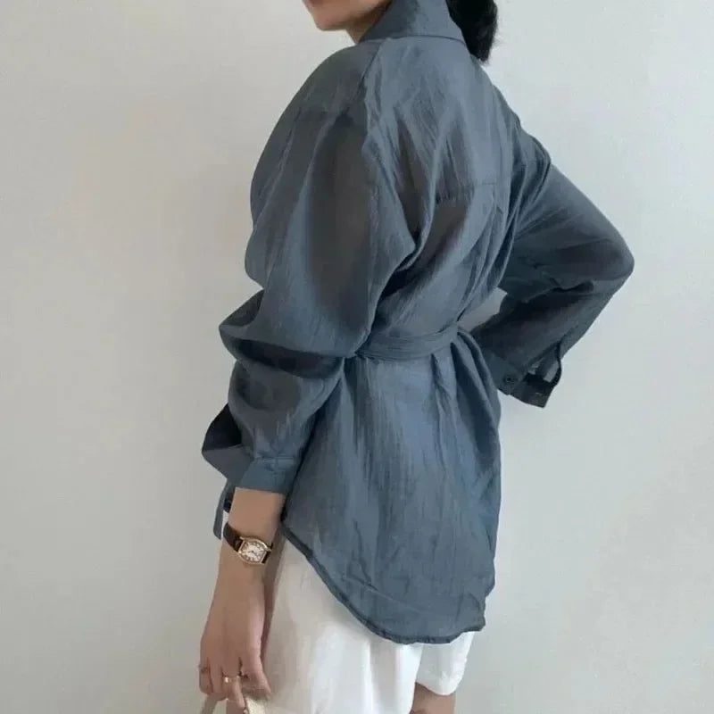 Chic Long Sleeve Solid Loose Sunscreen Blouse