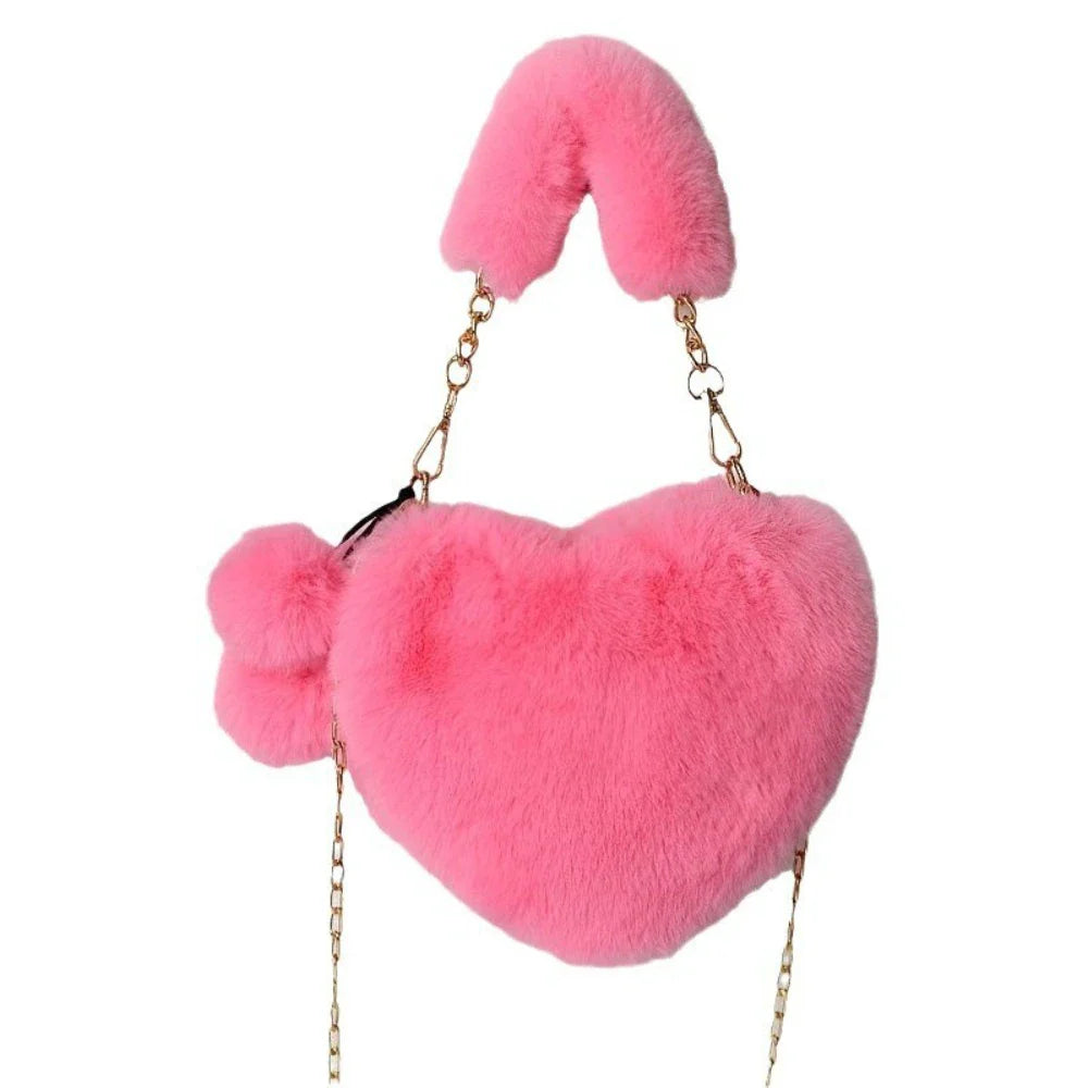 Heart-shaped Faux Fur Plush Small Crossbody Handbag