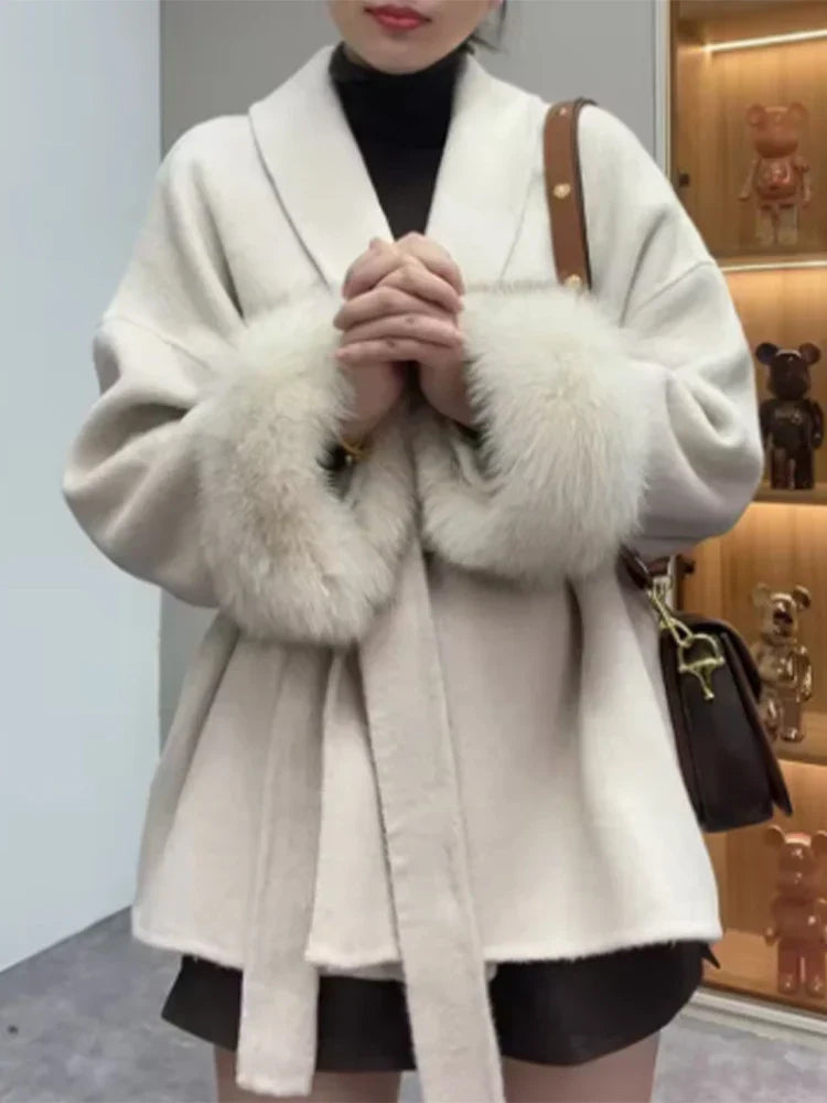 Thicken Woolen Lapel Double-Breasted Overcoat