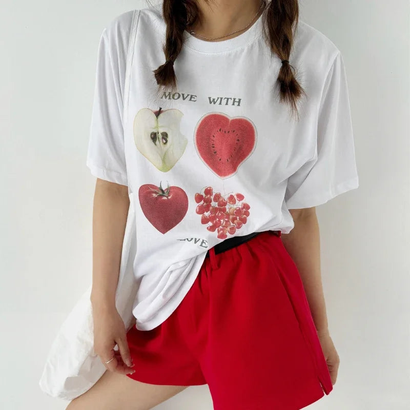 Kawaii Fruit Print Y2K T-shirt