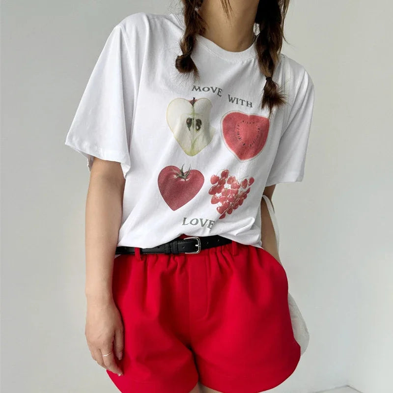 Kawaii Fruit Print Y2K T-shirt