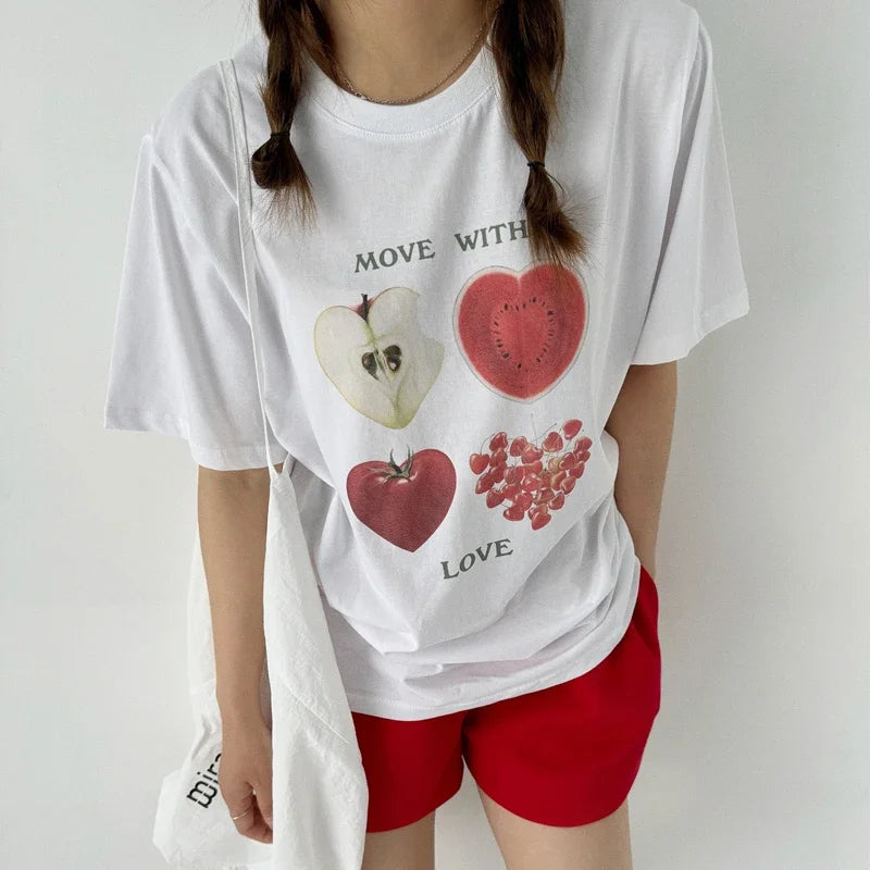 Kawaii Fruit Print Y2K T-shirt