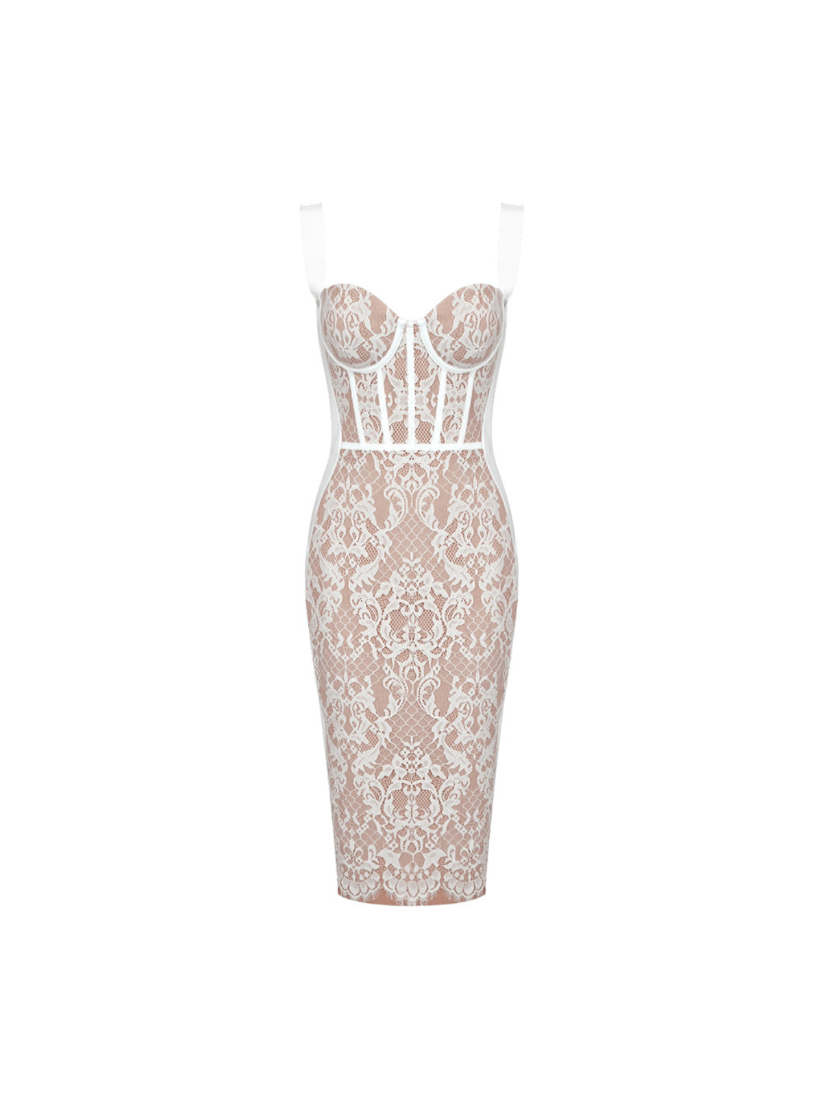 Floral Lace Corset Sweetheart Wide Strap Bodycon Midi Dress - View 7