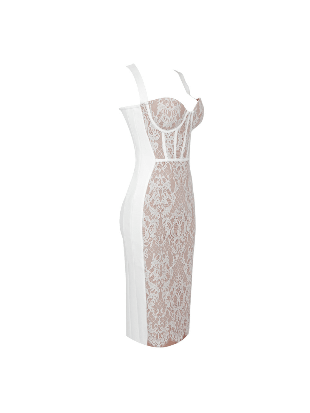 Floral Lace Corset Sweetheart Wide Strap Bodycon Midi Dress - View 8
